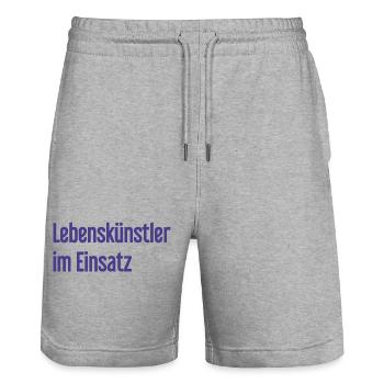 Artists of life in action - Stanley/Stella Trainer Unisex Organic Jogging Shorts - heather grey - Front - Nik (191cm) & Marisol (170cm)