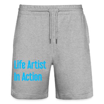 Artists of life in action - Stanley/Stella Trainer Unisex Organic Jogging Shorts - heather grey - Front - Nik (191cm) & Marisol (170cm)