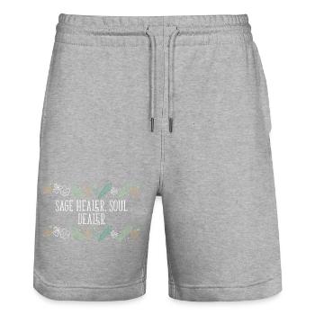Burning Sage Vibes Only Smudge Sticks Healing - Stanley/Stella Trainer Unisex Organic Jogging Shorts - heather grey - Front - Nik (191cm) & Marisol (170cm)