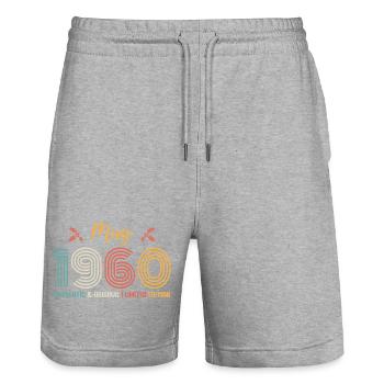 May 1960 Anniversary May 1960 Retro - Stanley/Stella Trainer Unisex Organic Jogging Shorts - heather grey - Front - Nik (191cm) & Marisol (170cm)