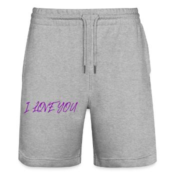 ICH LIEBE DICH. LIEBE. PAAR. GERADE VERHEIRATET. Junggesellinnenabschied - Stanley/Stella Unisex Bio Joggingshorts Trainer  - Grau meliert - Vorne - Nik (191cm) & Marisol (170cm)