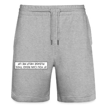 If you can read this please help me up - Stanley/Stella Trainer Unisex Organic Jogging Shorts - heather grey - Front - Nik (191cm) & Marisol (170cm)