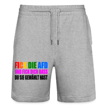 fick die afd und fick dich dass du sie gewählt has - Stanley/Stella Unisex Bio Joggingshorts Trainer  - Grau meliert - Vorne - Nik (191cm) & Marisol (170cm)