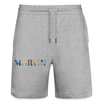 MARTIN Name mit Blumen geschmückt - Stanley/Stella Unisex Bio Joggingshorts Trainer  - Grau meliert - Vorne - Nik (191cm) & Marisol (170cm)