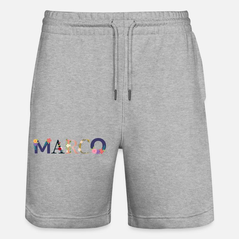 MARCO Name mit Blumen geschmückt - Stanley/Stella Unisex Bio Joggingshorts Trainer  - Grau meliert