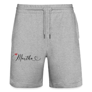 Martha Name Vorname Kalligrafieherz - Stanley/Stella Unisex Bio Joggingshorts Trainer  - Grau meliert - Vorne - Nik (191cm) & Marisol (170cm)