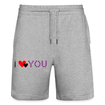 Heart Design Purple Love Hearts - Stanley/Stella Trainer Unisex Organic Jogging Shorts - heather grey - Front - Nik (191cm) & Marisol (170cm)