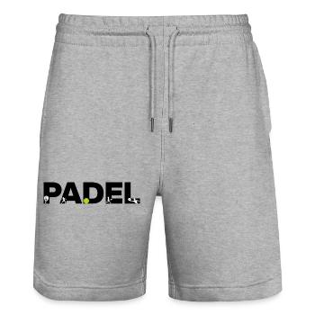 Icônes PADEL – Addiction au terrain ! Écrase-le - Short de jogging bio TRAINER Stanley/Stella unisexe - gris chiné - Devant - Nik (191cm) & Marisol (170cm)