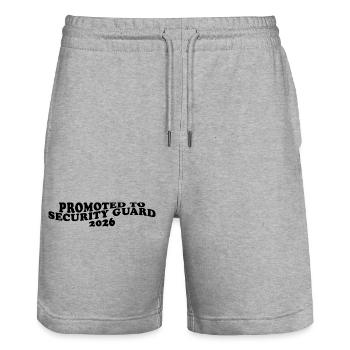 Promoted to Security Guard 2026 – Wachschutz Humor - Stanley/Stella Trainer Unisex Organic Jogging Shorts - heather grey - Front - Nik (191cm) & Marisol (170cm)