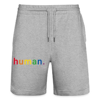 Human Rainbow Human Rights LGBTQ - Short de jogging bio TRAINER Stanley/Stella unisexe - gris chiné - Devant - Nik (191cm) & Marisol (170cm)
