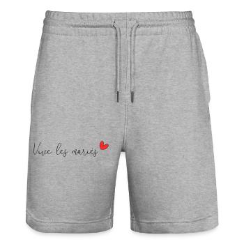VIVE LES MARIES. JUST MARRIED. VIVE LES MARIES - Short de jogging bio TRAINER Stanley/Stella unisexe - gris chiné - Devant - Nik (191cm) & Marisol (170cm)