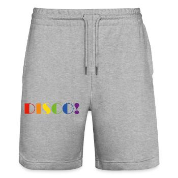 DISCO Regenbogen Text - Stanley/Stella Unisex Bio Joggingshorts Trainer  - Grau meliert - Vorne - Nik (191cm) & Marisol (170cm)