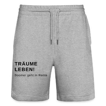 Träume Leben, Boomer geht in Rente - Stanley/Stella Unisex Bio Joggingshorts Trainer  - Grau meliert - Vorne - Nik (191cm) & Marisol (170cm)