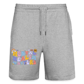 Sensibilisation à la santé mentale Vintage Groovy Mental - Short de jogging bio TRAINER Stanley/Stella unisexe - gris chiné - Devant - Nik (191cm) & Marisol (170cm)