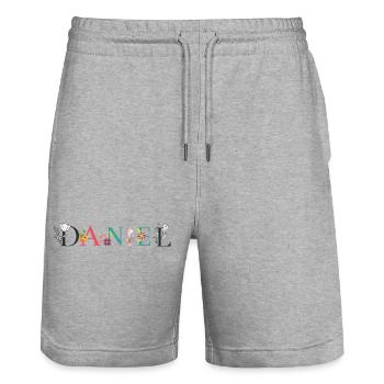 Art du nom DANIEL avec des fleurs brodées - Short de jogging bio TRAINER Stanley/Stella unisexe - gris chiné - Devant - Nik (191cm) & Marisol (170cm)