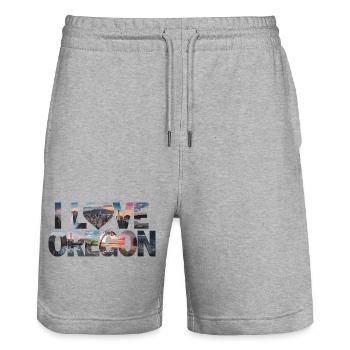 I Love Oregon für Oregon Urlauber - Stanley/Stella Unisex Bio Joggingshorts Trainer  - Grau meliert - Vorne - Nik (191cm) & Marisol (170cm)