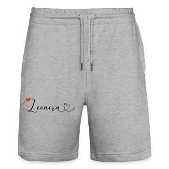Leonora Last name First name Calligraphy heart - Stanley/Stella Trainer Unisex Organic Jogging Shorts - heather grey - Front - Nik (191cm) & Marisol (170cm)