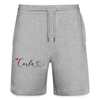 Carla Surname First name Calligraphy Heart - Stanley/Stella Trainer Unisex Organic Jogging Shorts - heather grey - Front - Nik (191cm) & Marisol (170cm)