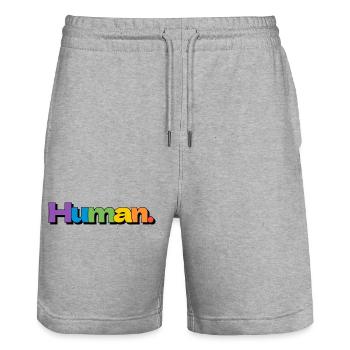Colorful Human Rainbow Pride Typography - Stanley/Stella Trainer Unisex Organic Jogging Shorts - heather grey - Front - Nik (191cm) & Marisol (170cm)
