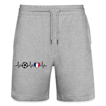 Frankreich Fußball Herzschlag Frankreich - Stanley/Stella Unisex Bio Joggingshorts Trainer  - Grau meliert - Vorne - Nik (191cm) & Marisol (170cm)