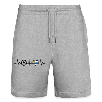 Uruguay Soccer Heartbeat Uruguay Flag Soccer - Stanley/Stella Trainer Unisex Organic Jogging Shorts - heather grey - Front - Nik (191cm) & Marisol (170cm)