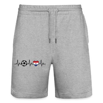 Paraguay Football Heartbeat Paraguay - Stanley/Stella Trainer Unisex Organic Jogging Shorts - heather grey - Front - Nik (191cm) & Marisol (170cm)