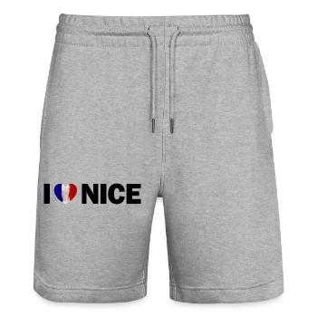 I love Nice France Nice - Stanley/Stella Trainer Unisex Organic Jogging Shorts - heather grey - Front - Nik (191cm) & Marisol (170cm)