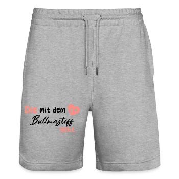 Die mit dem Bullmastiff geht - Hund Hundeliebhaber - Stanley/Stella Unisex Bio Joggingshorts Trainer  - Grau meliert - Vorne - Nik (191cm) & Marisol (170cm)
