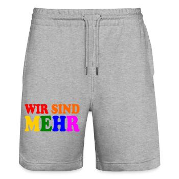 Wir sind mehr - Stanley/Stella Unisex Bio Joggingshorts Trainer  - Grau meliert - Vorne - Nik (191cm) & Marisol (170cm)