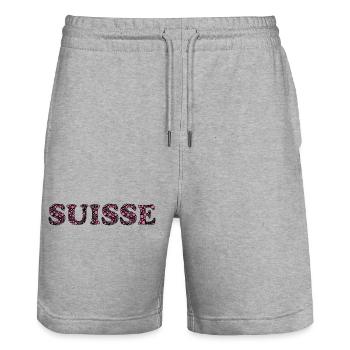 SWITZERLAND. HUMOR. COUNTRY. FLAG. GENEVA - Stanley/Stella Trainer Unisex Organic Jogging Shorts - heather grey - Front - Nik (191cm) & Marisol (170cm)