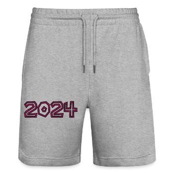 2024. JAHR. ALLES GUTE ZUM NEUEN JAHR. SILVESTER - Stanley/Stella Unisex Bio Joggingshorts Trainer  - Grau meliert - Vorne - Nik (191cm) & Marisol (170cm)