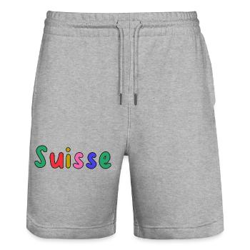 SUISSE. PAYS. GENEVE. HUMOUR. DRAPEAU - Short de jogging bio TRAINER Stanley/Stella unisexe - gris chiné - Devant - Nik (191cm) & Marisol (170cm)