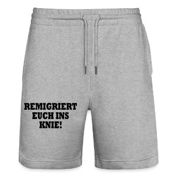 remigriert euch ins knie - Stanley/Stella Unisex Bio Joggingshorts Trainer  - Grau meliert - Vorne - Nik (191cm) & Marisol (170cm)
