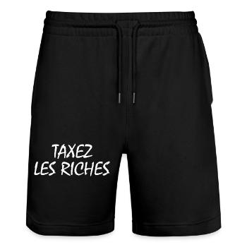 taxez les riches - Short de jogging bio TRAINER Stanley/Stella unisexe - noir - Devant - Nik (191cm) & Marisol (170cm)