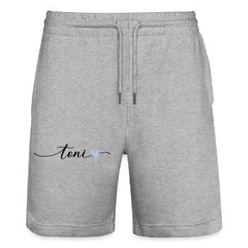 Toni Name Calligraphie Police - Short de jogging bio TRAINER Stanley/Stella unisexe - gris chiné - Devant - Nik (191cm) & Marisol (170cm)