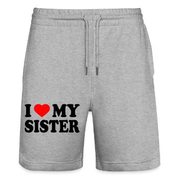i love my sister - Stanley/Stella Unisex Bio Joggingshorts Trainer  - Grau meliert - Vorne - Nik (191cm) & Marisol (170cm)