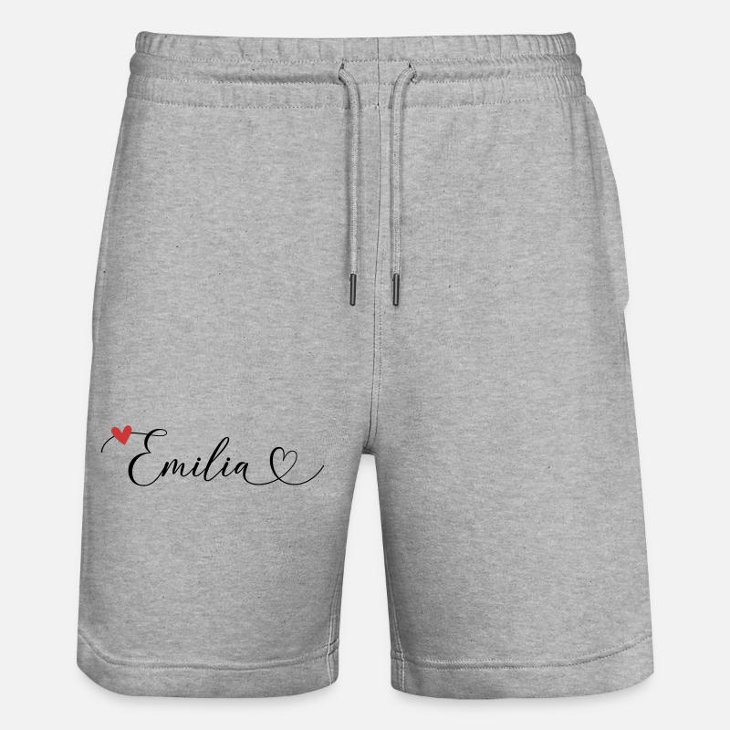 Emilia Nom Prénom Calligraphie Coeur - Short de jogging bio TRAINER Stanley/Stella unisexe - gris chiné