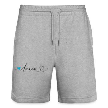 Aaron Nom Prénom Calligraphie coeur - Short de jogging bio TRAINER Stanley/Stella unisexe - gris chiné - Devant - Nik (191cm) & Marisol (170cm)