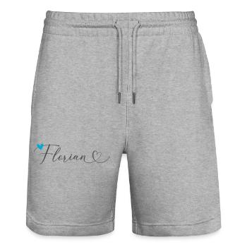 Florian Name Vorname Kalligrafieherz - Stanley/Stella Unisex Bio Joggingshorts Trainer  - Grau meliert - Vorne - Nik (191cm) & Marisol (170cm)