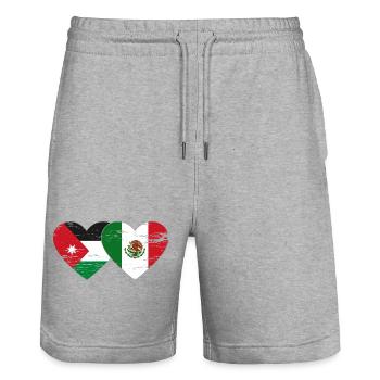 Jordan Mexico Flag Heart Used - Stanley/Stella Trainer Unisex Organic Jogging Shorts - heather grey - Front - Nik (191cm) & Marisol (170cm)