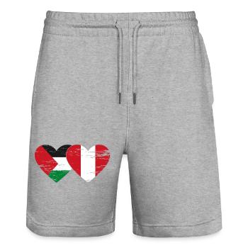 Drapeau de la Palestine Pérou coeur utilisé - Short de jogging bio TRAINER Stanley/Stella unisexe - gris chiné - Devant - Nik (191cm) & Marisol (170cm)