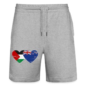 Palestine New Zealand flag heart used - Stanley/Stella Trainer Unisex Organic Jogging Shorts - heather grey - Front - Nik (191cm) & Marisol (170cm)