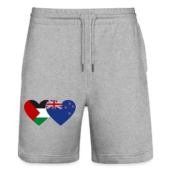 Palestine New Zealand Flag Heart - Stanley/Stella Trainer Unisex Organic Jogging Shorts - heather grey - Front - Nik (191cm) & Marisol (170cm)