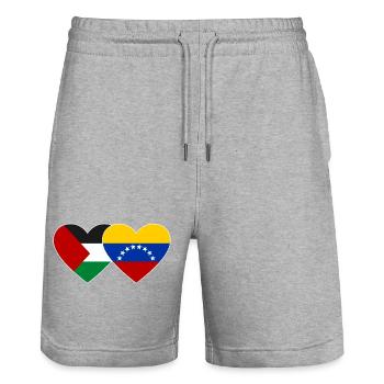 Palestine Venezuela Drapeau Coeur - Short de jogging bio TRAINER Stanley/Stella unisexe - gris chiné - Devant - Nik (191cm) & Marisol (170cm)