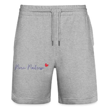 GELIEBTE. HERZ. MEISTER. VIELEN DANK. DANKE HERRIN. - Stanley/Stella Unisex Bio Joggingshorts Trainer  - Grau meliert - Vorne - Nik (191cm) & Marisol (170cm)