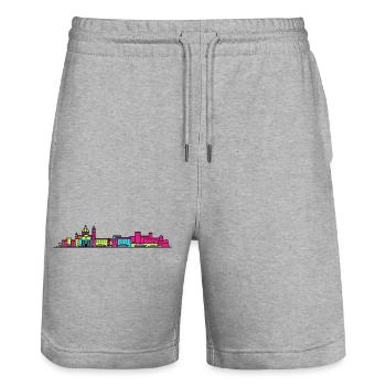 Bari City Skyline Old Town Modern Line Art - Stanley/Stella Trainer Unisex Organic Jogging Shorts - heather grey - Front - Nik (191cm) & Marisol (170cm)