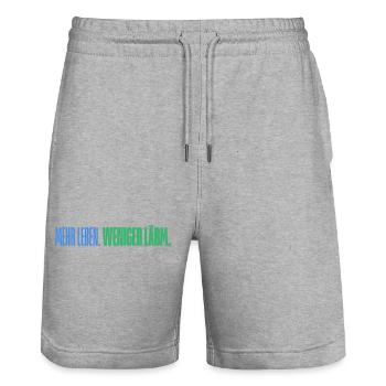 Mehr Leben. Weniger Lärm. Lustiges T-Shirt - Stanley/Stella Unisex Bio Joggingshorts Trainer  - Grau meliert - Vorne - Nik (191cm) & Marisol (170cm)