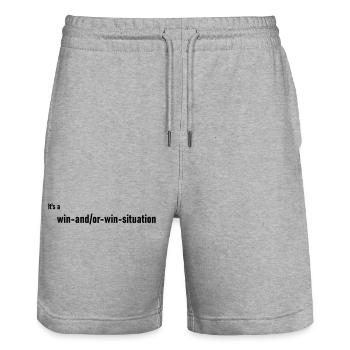 Win_and_or_Win - Stanley/Stella Trainer Unisex Organic Jogging Shorts - heather grey - Front - Nik (191cm) & Marisol (170cm)