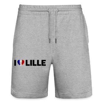 I love Lille France - Stanley/Stella Trainer Unisex Organic Jogging Shorts - heather grey - Front - Nik (191cm) & Marisol (170cm)