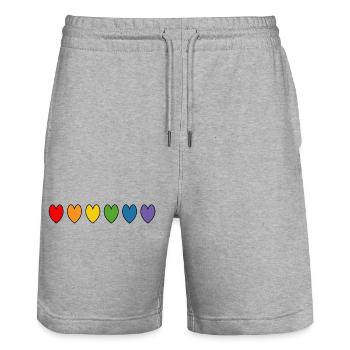 Rainbow Hearts - Stanley/Stella Trainer Unisex Organic Jogging Shorts - heather grey - Front - Nik (191cm) & Marisol (170cm)